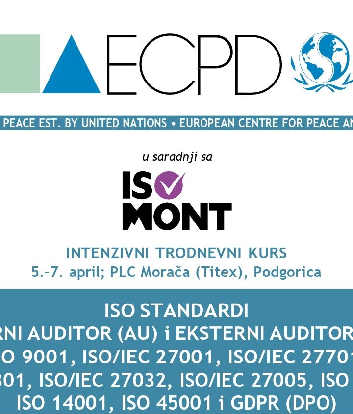 Akreditovane ISO i GDPR obuke, 05.-07.04.2023. godine, PLC Morača (Titex), Podgorica
