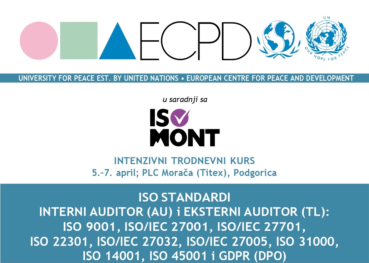 Akreditovane ISO i GDPR obuke, 05.-07.04.2023. godine, PLC Morača (Titex), Podgorica